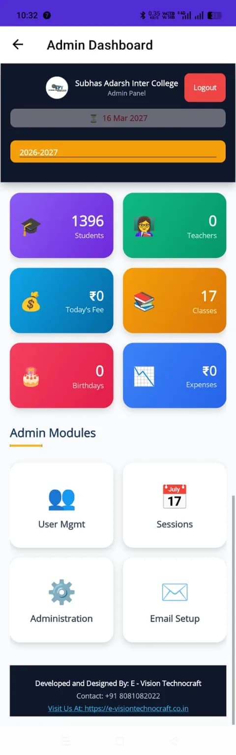 eSchool Admin App — real app screenshot