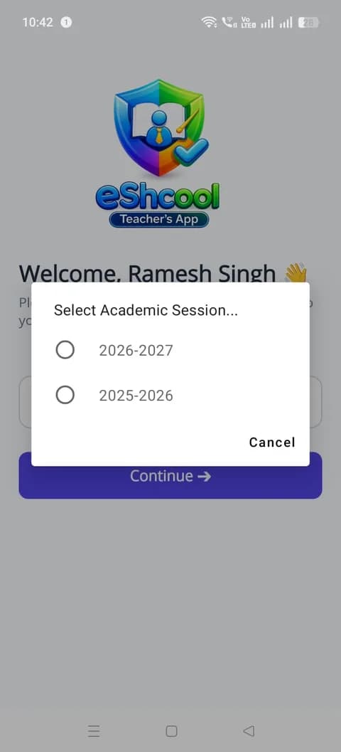 eSchool app screenshot — Session Selection
